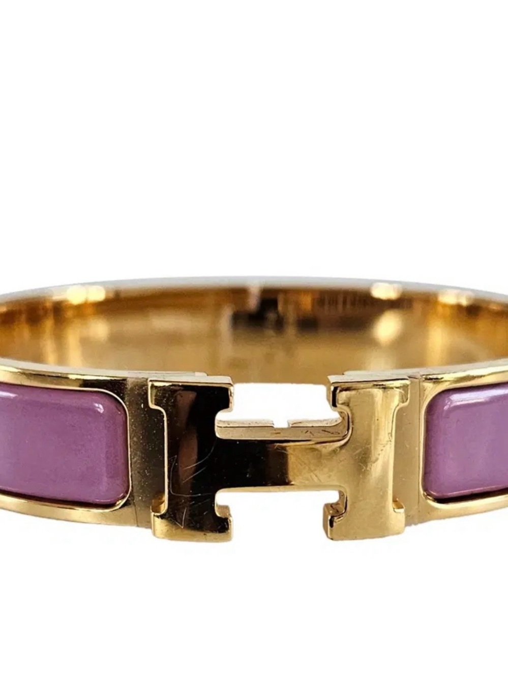 Hermes Gold-Plated Clic H Bracelet with mauve/muted purple Enamel